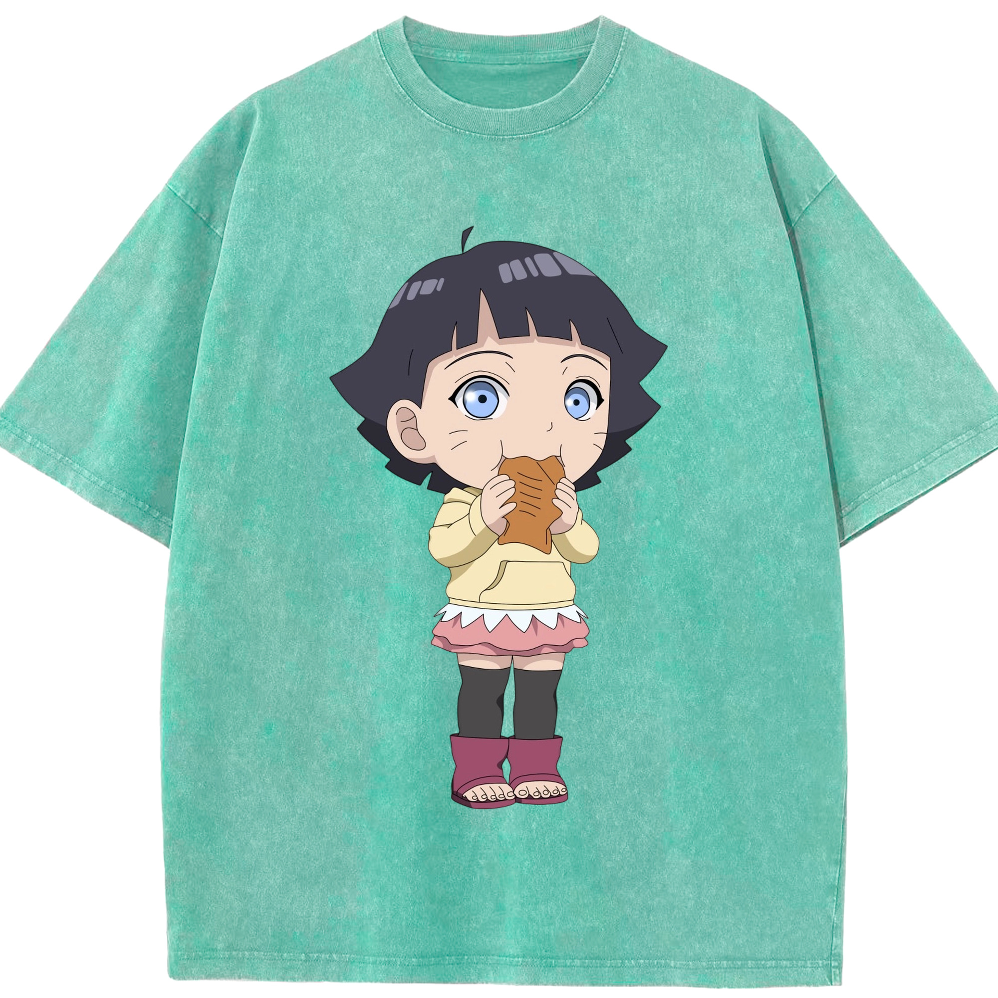 （画像用） NARUTO -ナルト- うずまき ヒマワリ Uzumaki Himawari 綿100% ヴィンテージ風 半袖Tシャツ（フロントプリント）